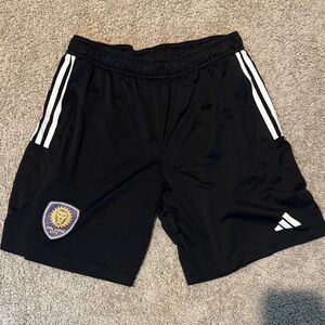 Adidas Team Issued Orlando City Black Soccer Shorts with White Stripes